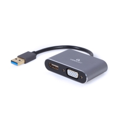 Adaptor Gembird A-USB3-HDMIVGA-01, USB 3.0 - VGA + HDMI, Gray