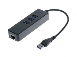 Adaptor LAN USB 3.1, IEEE802.3 ,802.3u, 802.3ab (10Base-T, 100Base-TX, 1000BaseT) 1000 Mbps cu HUB 3 porturi LAN-GB/3HUB-BU