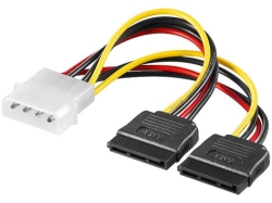 Cablu adaptor alimentare Molex 4 pini 5.25 tata la 2xSATA mama, 13cm SATA-PW1-BU