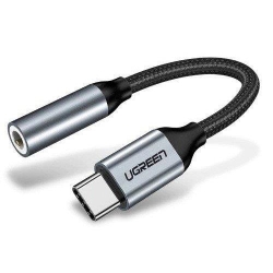 Cablu adaptor audio Ugreen AV142, USB-C (T) to Jack 3.5mm (M), 10cm, gri
