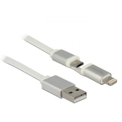 Cablu de date Delock 83773, USB - Lightning + micro USB, 1m, White