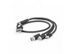 Cablu de date Gembird combo 3-in-1, USB - MicroUSB + Lighting + USB-C, 1m, Black