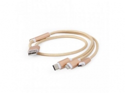 Cablu de date Gembird combo 3-in-1, USB - MicroUSB + Lighting + USB-C, 1m, Gold