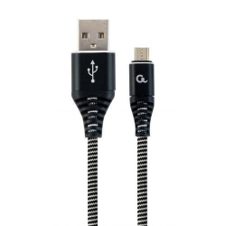 Cablu de date Gembird Premium cotton braided, USB 2.0 - MicroUSB, 1m, Black-White