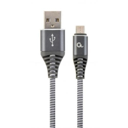 Cablu de date Gembird Premium cotton braided, USB 2.0 - MicroUSB, 1m, Grey-White
