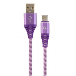 Cablu de date Gembird Premium Cotton Braided, USB-C - USB 2.0, 1m, Purple