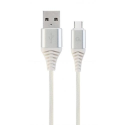 Cablu de date Gembird Premium Cotton Braided, USB-C - USB 2.0, 1m, Silver