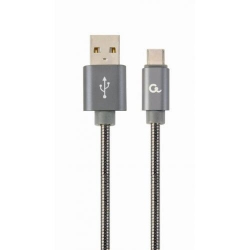 Cablu de date Gembird Premium Spiral Metal, USB - USB-C, 1m, Grey