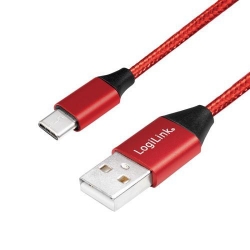 Cablu de date Logilink CU0147, USB 2.0 - USB-C, 0.3m, Red