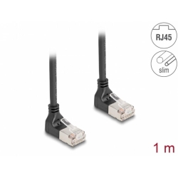Cablu de retea RJ45 Cat.6A S/FTP Slim unghi 90 grade sus/sus 3m Negru, Delock 80283