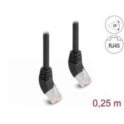 Cablu de retea RJ45 Cat.6A S/FTP unghi sus/sus 45 grade 0.25m Negru, Delock 80259