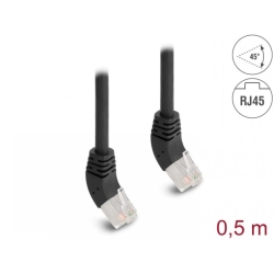Cablu de retea RJ45 Cat.6A S/FTP unghi sus/sus 45 grade 0.5m Negru, Delock 80260