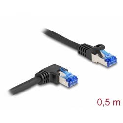 Cablu de retea RJ45 Cat.6A SFTP LSOH drept/unghi 90 grade dreapta 0.5m Negru, Delock 80221