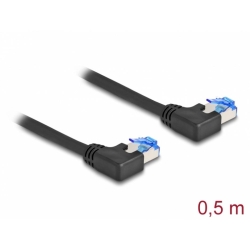 Cablu de retea RJ45 Cat.6A SFTP LSOH unghi 90 grade stanga 0.5m Negru, Delock 80209
