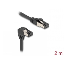 Cablu de retea RJ45 Cat.8.1 S/FTP drept/unghi 90 grade jos 2m Negru, Delock 80446