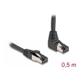 Cablu de retea RJ45 Cat.8.1 S/FTP drept/unghi 90 grade sus 0.5m Negru, Delock 80393