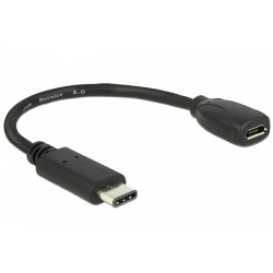 Cablu Delock 65578, USB-C - micro USB-B female, 0.15m, Black