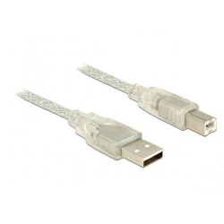 Cablu Delock USB 2.0 Tip A Male - USB 2.0 Tip B Male, 5m, Transparent