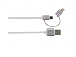Cablu USB 2 in 1 cu conector micro USB - lightning argintiu 1m Steel Line Skross ; Cod EAN: 7640166320937
