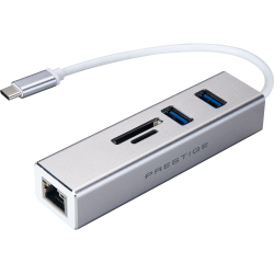Hub USB MSI Prestige Type C Multi-port, 2x USB 3.0, 1x SD Card, 1x Lan, Grey