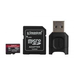 Kit Memory Card Kingston Canvas React Plus MicroSD 128GB, CL10 + Card Reader, USB, Black