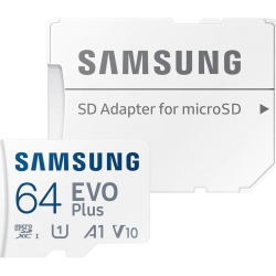 Memory Card microSDXC Samsung EVO Plus 64GB, Class 10, UHS-I U1, V10, A1 + Adaptor SD