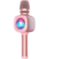 Microfon OneOdio, wireless, conectare prin Bluetooth 5.2, sensibilitate -52 dB, acumulator 1800 mAh, karaoke, Iluminare, 4 moduri voce, roz