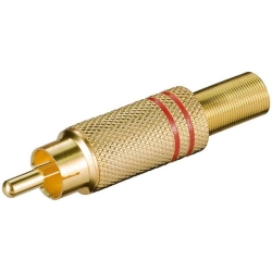 Mufa RCA tata, metal, inel rosu, protector cablu, diametru max. 5,4mm CSGM RD