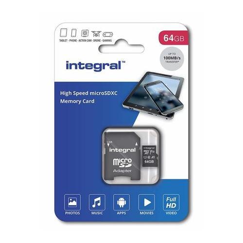 Memory Card Integral MICROSDXC 64GB, CLASA 10 + Adaptor SD